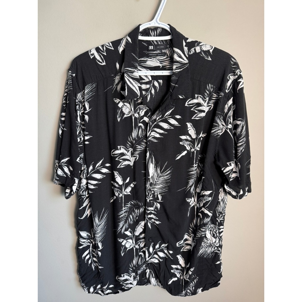 Le 31 Par Simons Tropical Parrot Print Shirt Mens L Black White Tropical Beachy